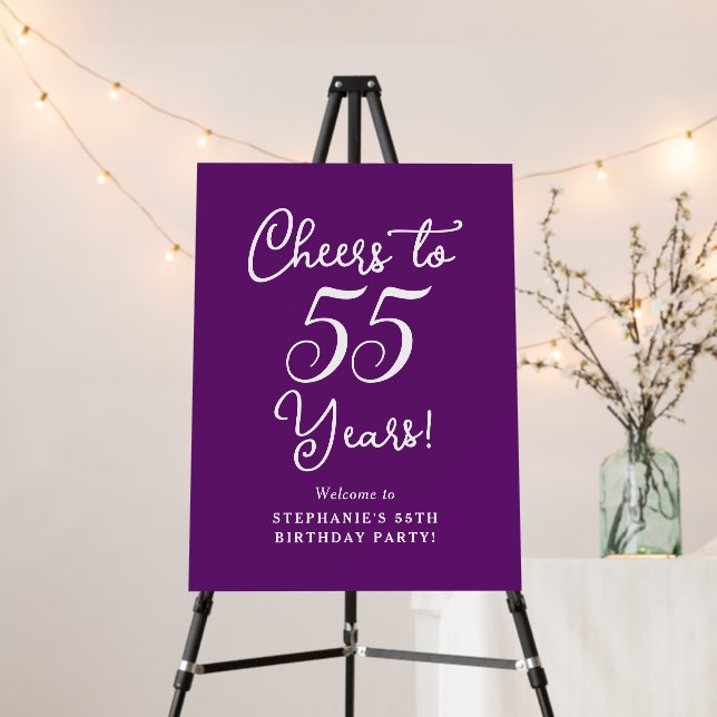 Autumn Purple Cheers to 55 Years 55th Birthday Foam Board (In Situ (Stand))