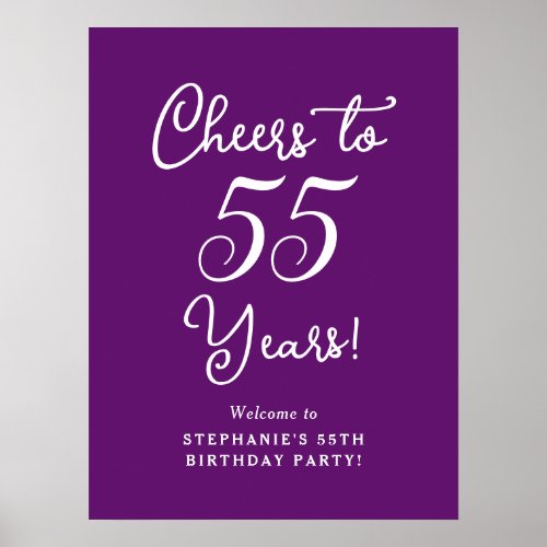 Autumn Purple Cheers to 55 Years Birthday Welcome Poster