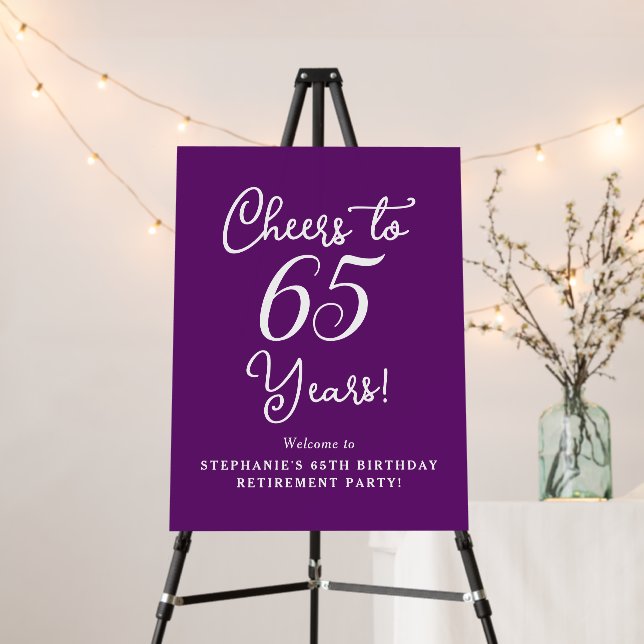 Autumn Purple Cheers to 65 Years Retirement Sign (In Situ (Stand))