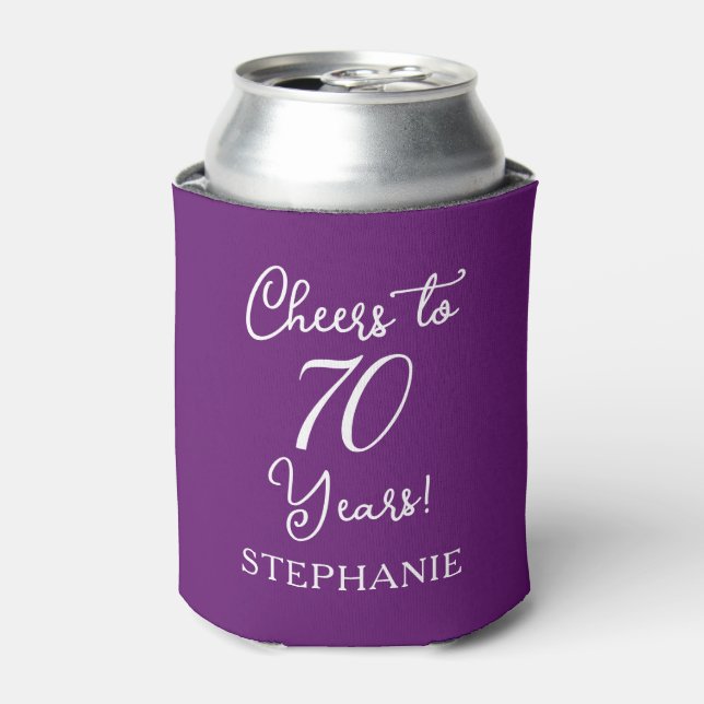 Autumn Purple Cheers to 70 Years 70th Birthday Can Cooler (Can Front)