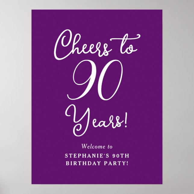 Autumn Purple Cheers to 90 Years Birthday Welcome Poster (Front)