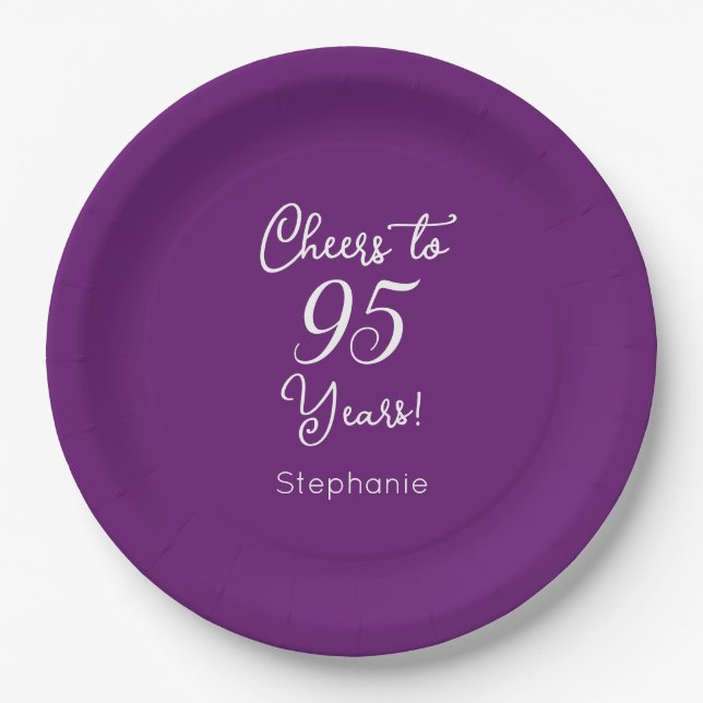 Autumn Purple Cheers to 95 Years 95th Birthday Paper Plates (Front)