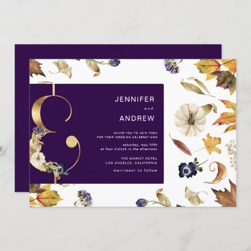 autumn purple foliage and floral Wedding Invitatio Invitation