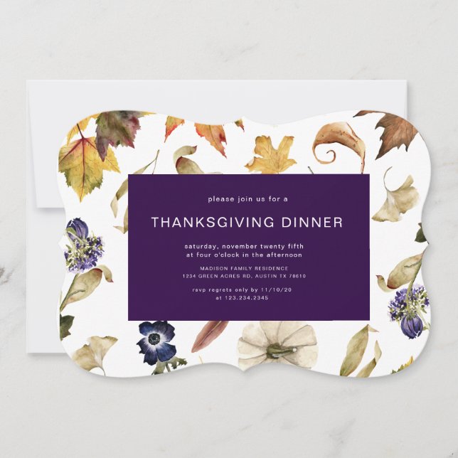 autumn purple foliage thanksgiving dinner  invitation (Front)