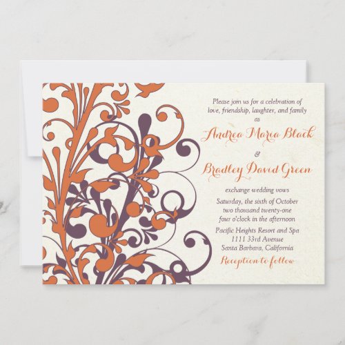 Autumn Purple Orange Floral Wedding Invitation