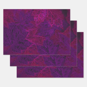 Autumn Purple Pink Neon Dark Maple Leaves Wrapping Paper Sheets