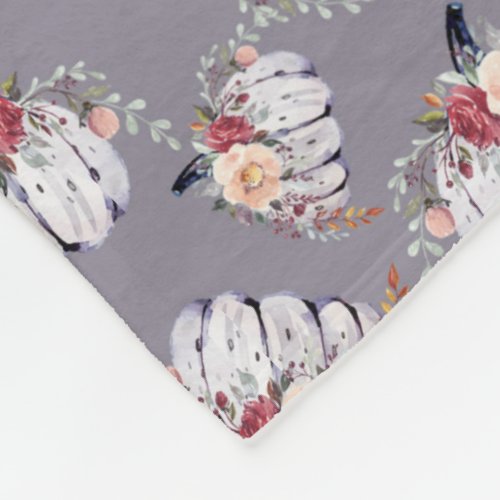 Autumn purple pumpkin gray floral watercolor  fleece blanket