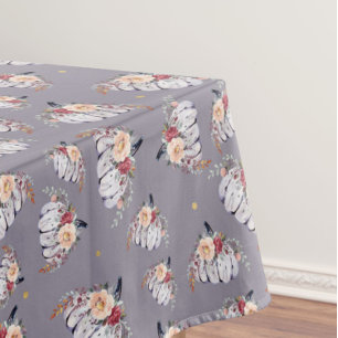 Autumn purple pumpkin gray floral watercolor tablecloth