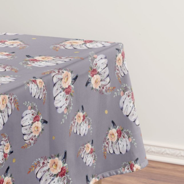 Autumn purple pumpkin gray floral watercolor  tablecloth (Creator Uploaded)