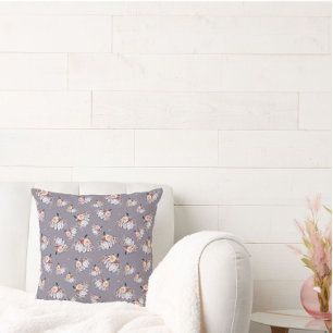 Autumn purple pumpkin gray floral watercolor throw pillow