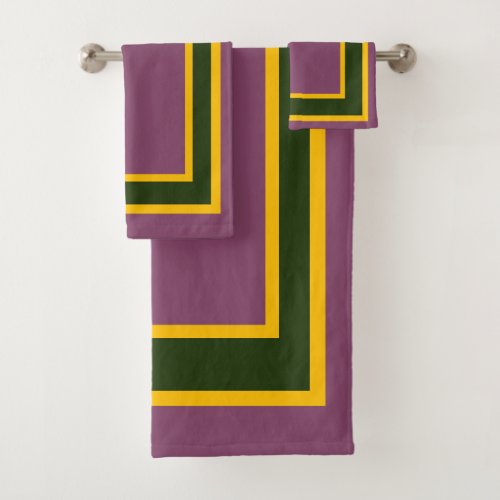 Autumn Purple Yellow Green Block Pattern  Bath Towel Set