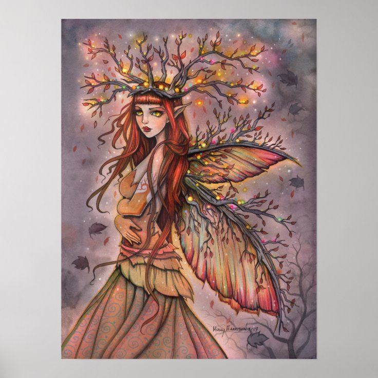 Autumn Queen Fairy Fantasy Art by Molly Harrison Poster | Zazzle