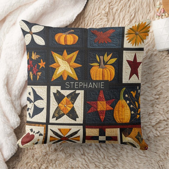 Autumn Quilt Block Pattern | Rustic Harvest Throw Pillow (Blanket)