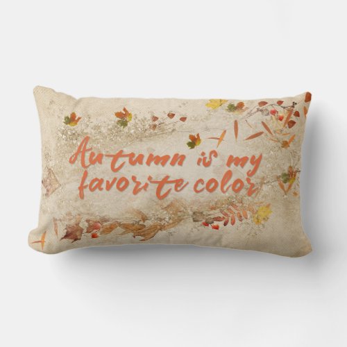 autumn quote with leaves lumbar pillow