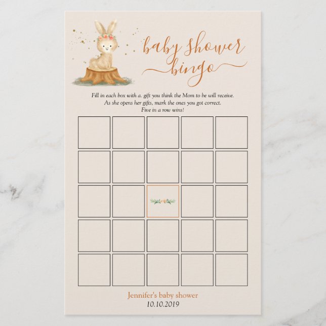Autumn rabbit Baby Shower Harvest Bingo Game (Front)