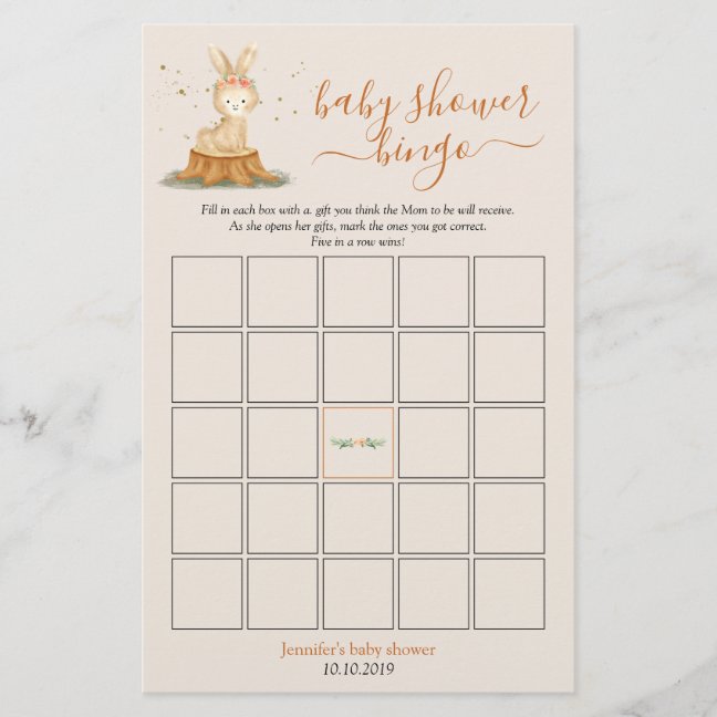 Autumn rabbit Baby Shower Harvest Bingo Game