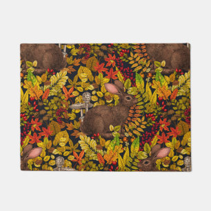 Autumn Rabbit on black Doormat