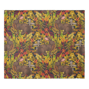 Autumn Rabbit on black Duvet Cover