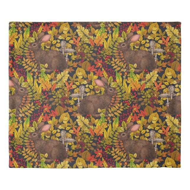 Autumn Rabbit on black Duvet Cover (Front)