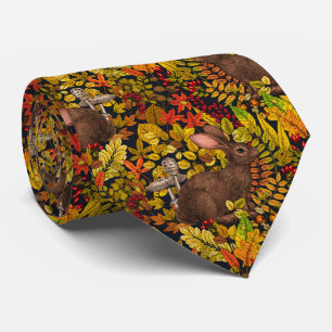 Autumn Rabbit on black Neck Tie