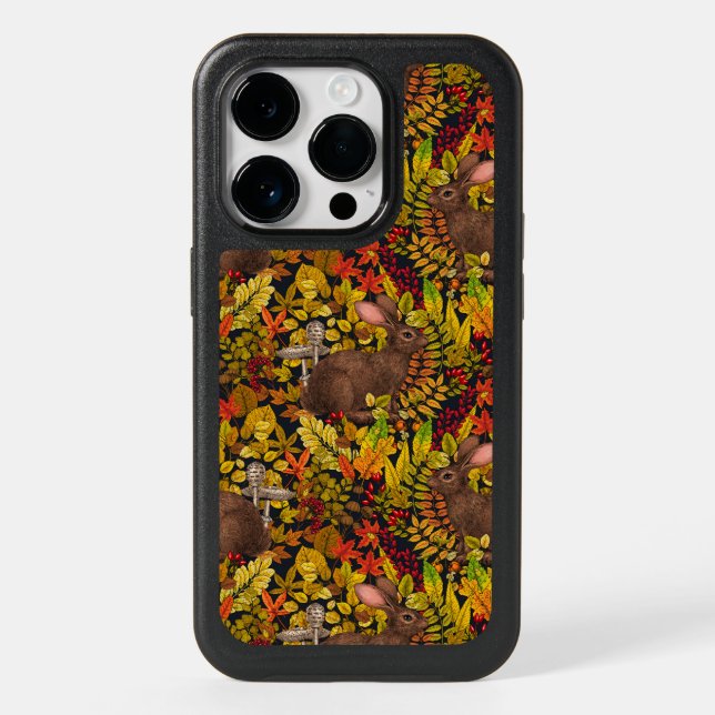 Autumn Rabbit on black Otterbox iPhone Case (Back)