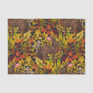 Autumn Rabbit on black Tissue Paper