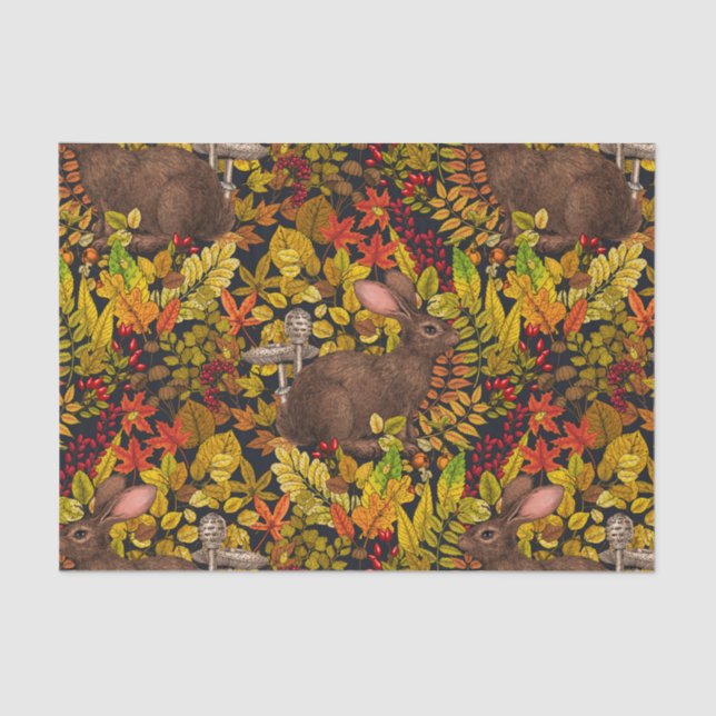 Autumn Rabbit on black Tissue Paper (Front)