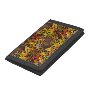 Autumn Rabbit on black Trifold Wallet