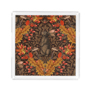 Autumn rabbit on brown acrylic tray