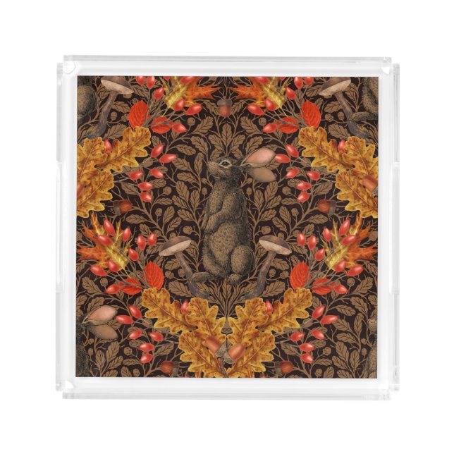 Autumn rabbit on brown acrylic tray (Front)