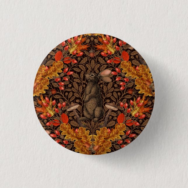 Autumn rabbit on brown button (Front)