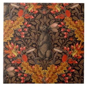 Autumn rabbit on brown ceramic tile