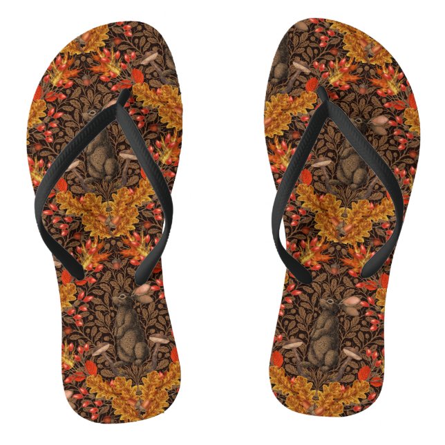 Autumn rabbit on brown flip flops (Footbed)