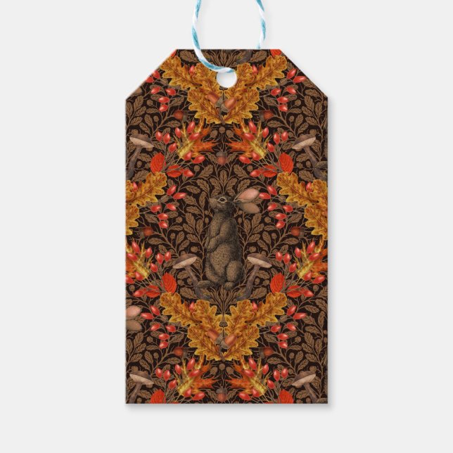 Autumn rabbit on brown gift tags (Front)