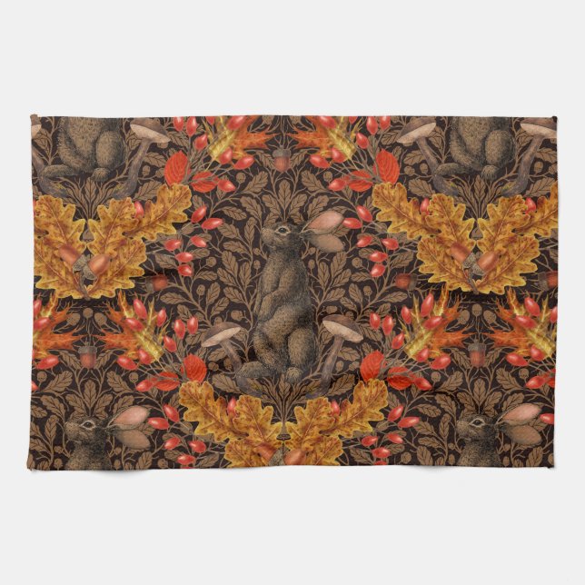 Autumn rabbit on brown kitchen towel (Horizontal)
