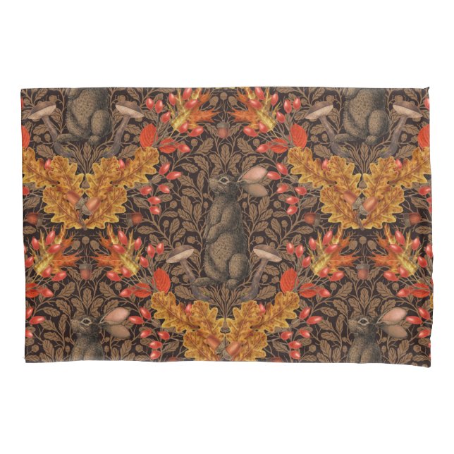 Autumn rabbit on brown pillow case (Front-Left)