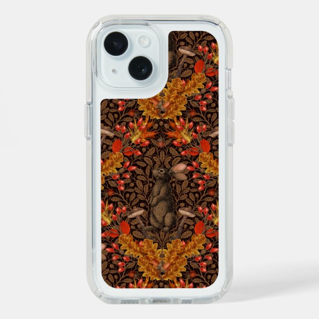 Autumn rabbit on brown speck iPhone case (Front (Blue))