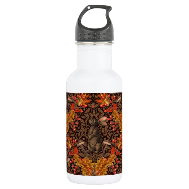 Autumn rabbit on brown stainless steel water bottle (Front)