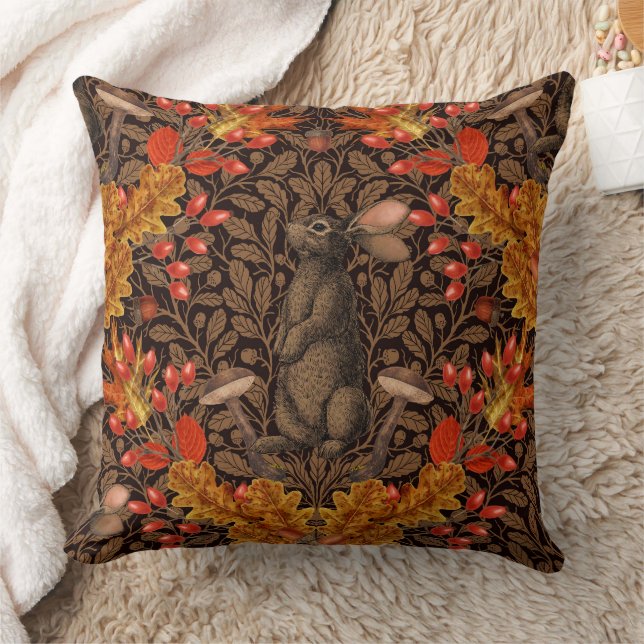 Autumn rabbit on brown throw pillow (Blanket)