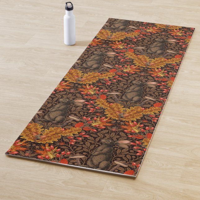 Autumn rabbit on brown yoga mat (In Situ)