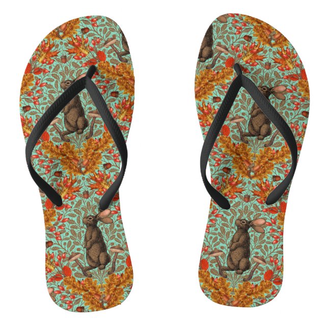 Autumn rabbit on light green flip flops (Footbed)