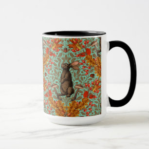 Autumn rabbit on light green mug