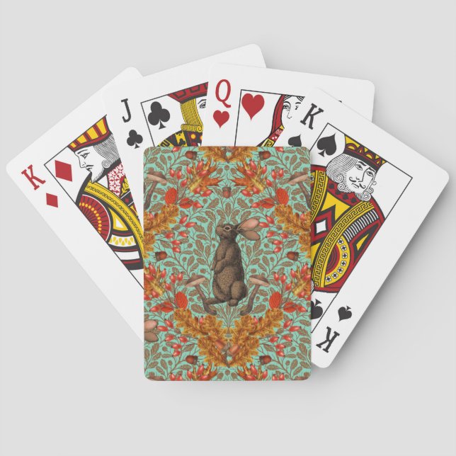 Autumn rabbit on light green poker cards (Back)