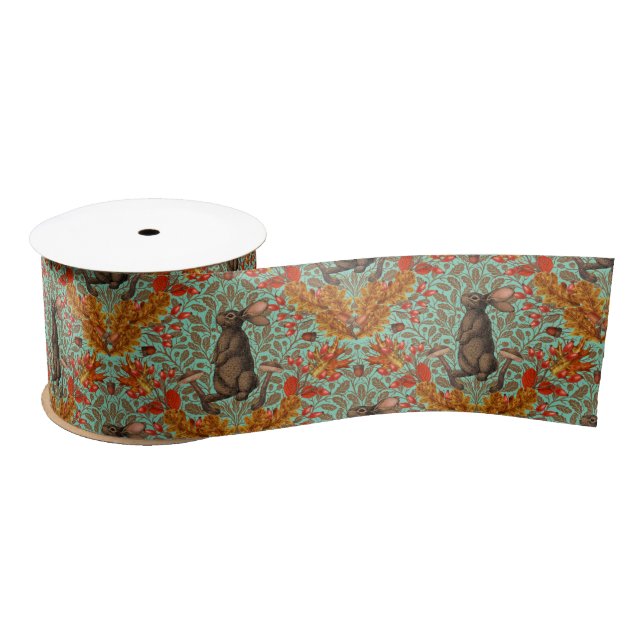 Autumn rabbit on light green satin ribbon (Spool)