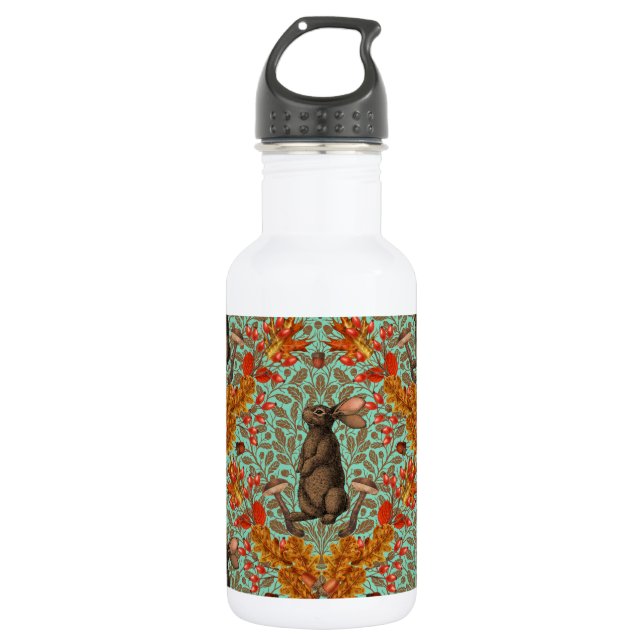 Autumn rabbit on light green stainless steel water bottle (Front)