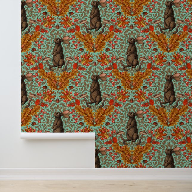 Autumn rabbit on light green wallpaper  (Application)
