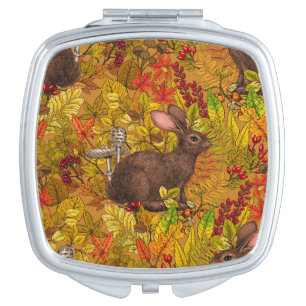 Autumn Rabbit on ochre Compact Mirror