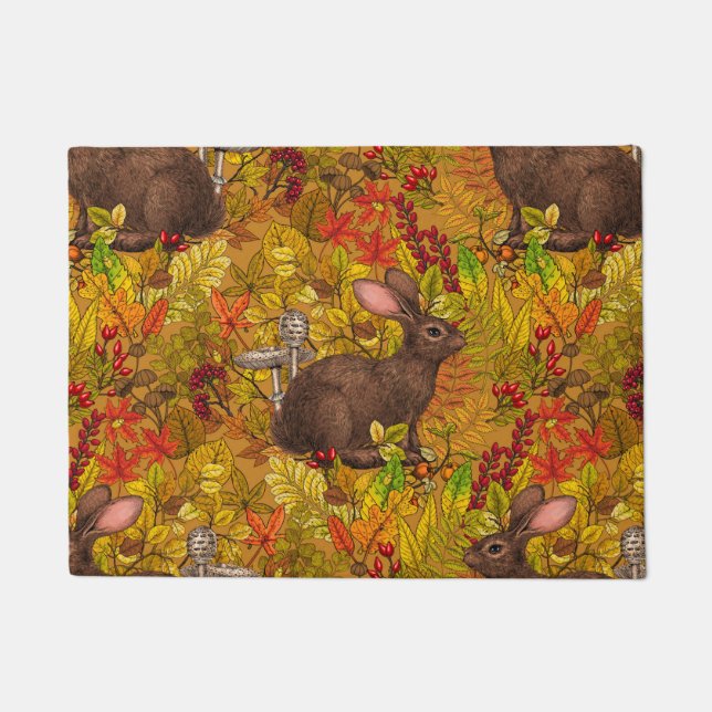 Autumn Rabbit on ochre Doormat (Front)