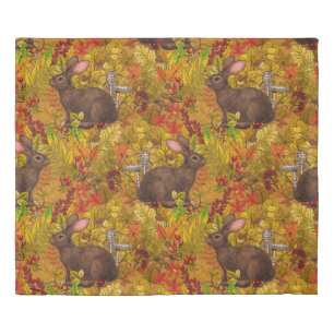 Autumn Rabbit on ochre Duvet Cover