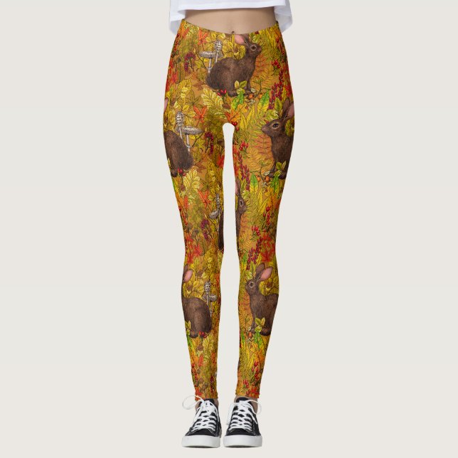 Autumn Rabbit on ochre Leggings (Front)